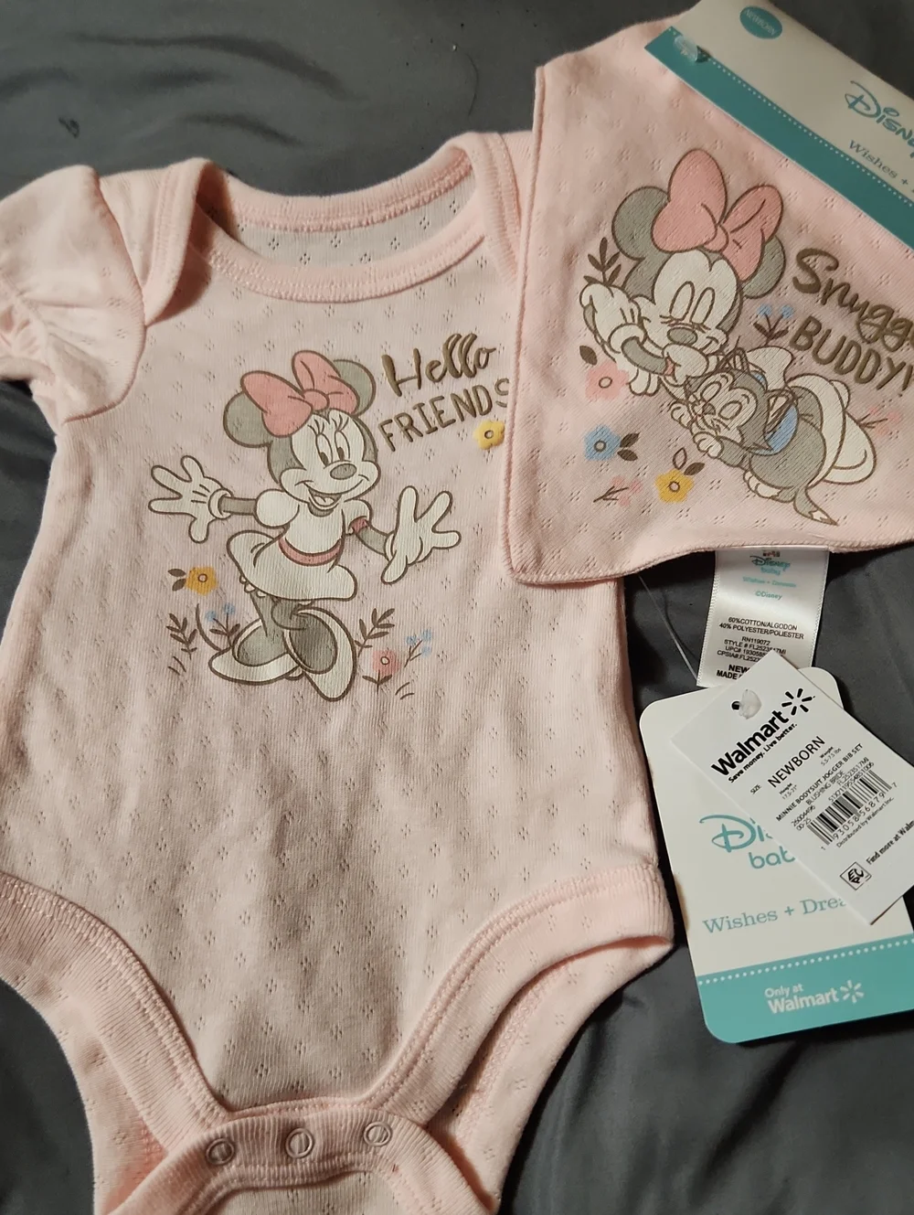 Disney Pink Minnie Mouse Bodysuit with Coordinating Bib